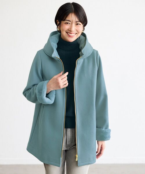 TAKASHIMAYA Style Plus / タカシマヤ スタイル・プリュ その他アウター | フェイクファー使いフェルトコート（サックス）