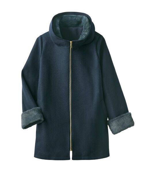 TAKASHIMAYA Style Plus / タカシマヤ スタイル・プリュ その他アウター | フェイクファー使いフェルトコート（濃紺）