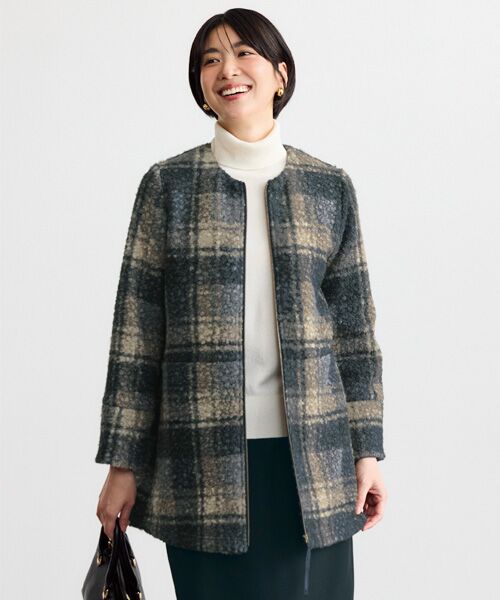 TAKASHIMAYA Style Plus / タカシマヤ スタイル・プリュ その他アウター | ループニット格子柄コート(グレー系)