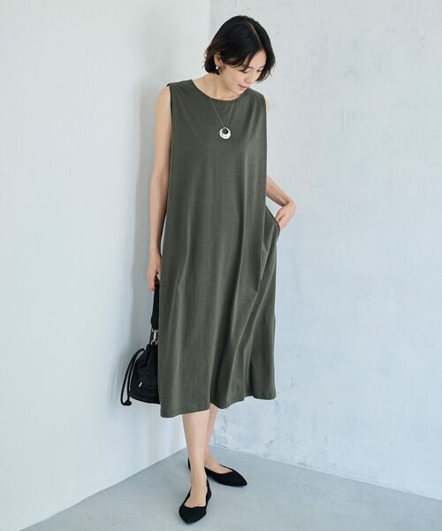 TAKASHIMAYA Style Plus / タカシマヤ スタイル・プリュ ロング・マキシ丈ワンピース | シルケット加工ワンピース(チャコールグレー)