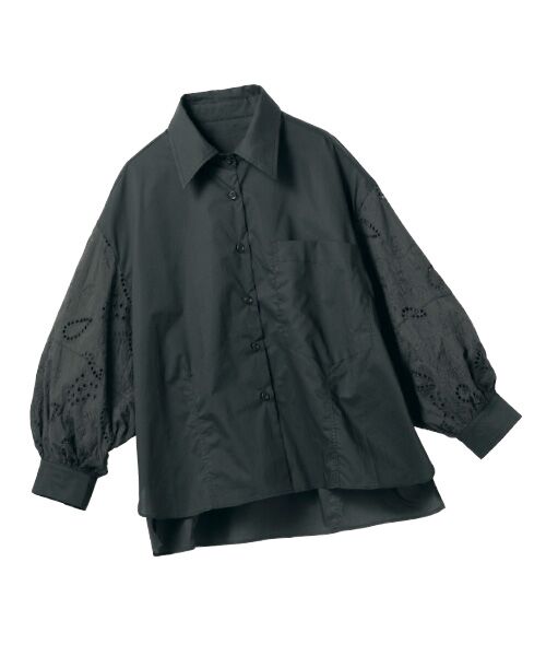 TAKASHIMAYA Style Plus / タカシマヤ スタイル・プリュ シャツ・ブラウス | 袖レースブラウス(黒)