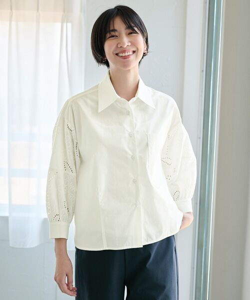 TAKASHIMAYA Style Plus / タカシマヤ スタイル・プリュ シャツ・ブラウス | 袖レースブラウス(オフホワイト)