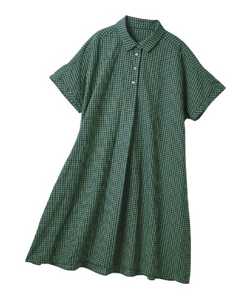 TAKASHIMAYA Style Plus / タカシマヤ スタイル・プリュ ミニ丈・ひざ丈ワンピース | サッカー格子柄ワンピース（グリーン系）