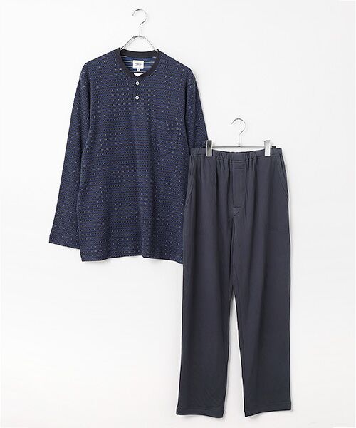 TAKEO KIKUCHI　Homewear & Underwear / タケオキクチ　ホームウエアアンドアンダーウエア ルームウェア | 長袖ヘンリーネックニットパジャマ（ネイビー）