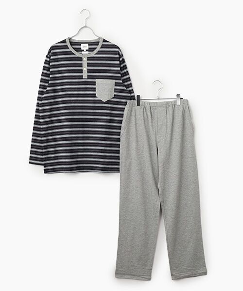 TAKEO KIKUCHI　Homewear & Underwear / タケオキクチ　ホームウエアアンドアンダーウエア ルームウェア | 長袖ヘンリーネックニットパジャマ（ネイビー）