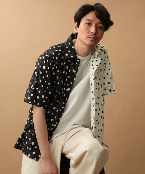 TAKEO KIKUCHI / タケオキクチ Tシャツ | 塩縮手描きドット切替5分袖シャツ | 詳細5