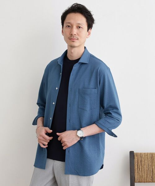 TAKEO KIKUCHI/タケオキクチ 【抗菌防臭/7分袖】サッカージャージ ストライプシャツ ブルー(092) 02(M) TAKEO KIKUCHI/タケオキクチ 【抗菌防臭/7分袖】サッカージャージ ストライプシャツ ブルー(092) 02(M)