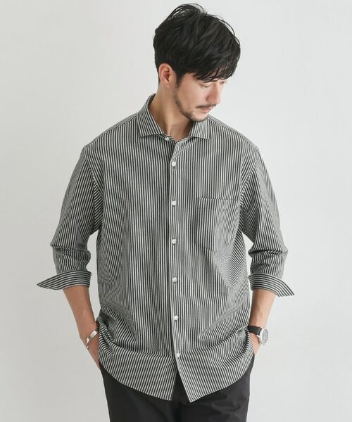 TAKEO KIKUCHI/タケオキクチ 【抗菌防臭/7分袖】サッカージャージ ストライプシャツ チャコールグレー(314) 02(M) TAKEO KIKUCHI/タケオキクチ 【抗菌防臭/7分袖】サッカージャージ ストライプシャツ チャコールグレー(314) 02(M)