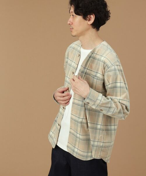 TAKEO KIKUCHI / タケオキクチ Tシャツ | 【Sサイズ～】コーデュロイチェック ノーカラーシャツ | 詳細20