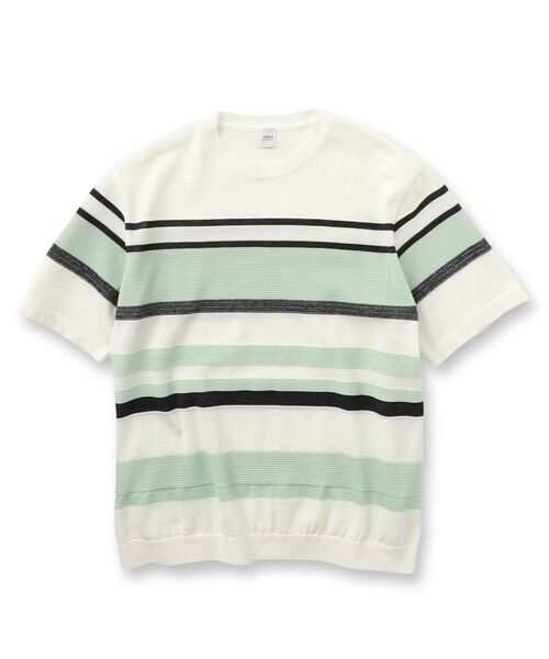 TAKEO KIKUCHI / タケオキクチ ニット・セーター | 麻ブレンド パネルボーダー ニットTシャツ | 詳細1