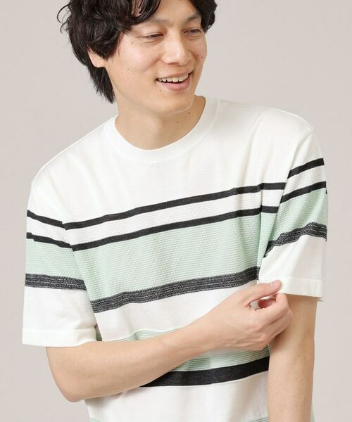 TAKEO KIKUCHI / タケオキクチ ニット・セーター | 麻ブレンド パネルボーダー ニットTシャツ | 詳細10