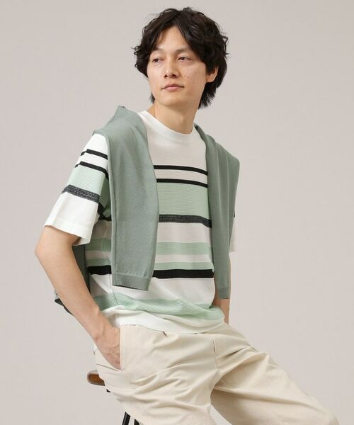 TAKEO KIKUCHI / タケオキクチ ニット・セーター | 麻ブレンド パネルボーダー ニットTシャツ | 詳細11