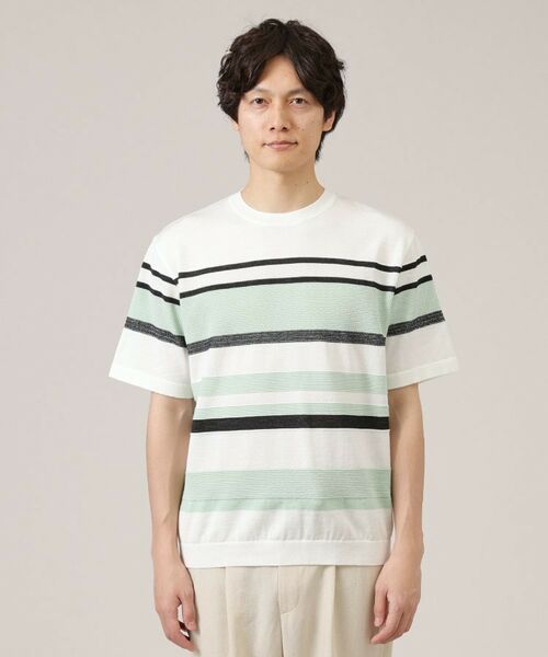 TAKEO KIKUCHI / タケオキクチ ニット・セーター | 麻ブレンド パネルボーダー ニットTシャツ | 詳細14