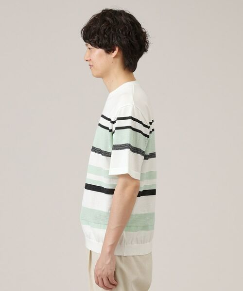 TAKEO KIKUCHI / タケオキクチ ニット・セーター | 麻ブレンド パネルボーダー ニットTシャツ | 詳細15