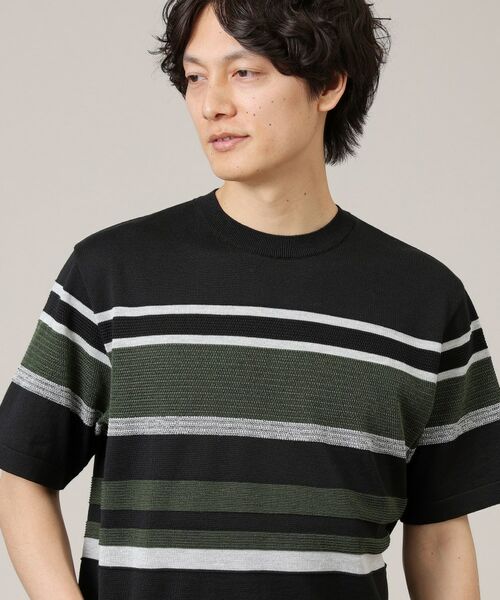 TAKEO KIKUCHI / タケオキクチ ニット・セーター | 麻ブレンド パネルボーダー ニットTシャツ | 詳細2