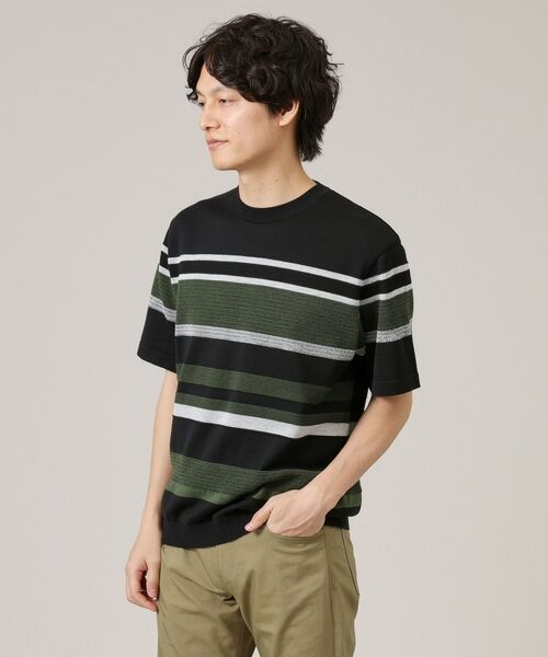 TAKEO KIKUCHI / タケオキクチ ニット・セーター | 麻ブレンド パネルボーダー ニットTシャツ | 詳細20