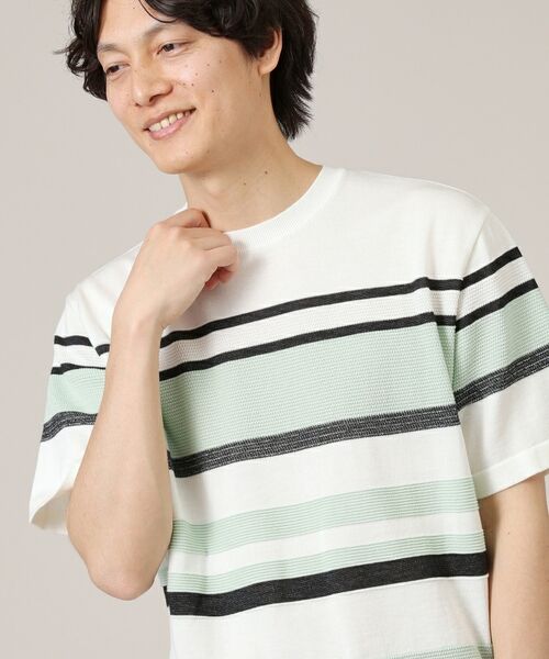 TAKEO KIKUCHI / タケオキクチ ニット・セーター | 麻ブレンド パネルボーダー ニットTシャツ | 詳細26