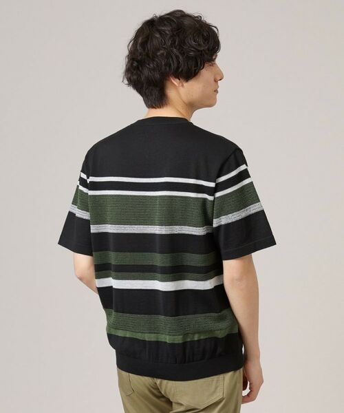 TAKEO KIKUCHI / タケオキクチ ニット・セーター | 麻ブレンド パネルボーダー ニットTシャツ | 詳細3