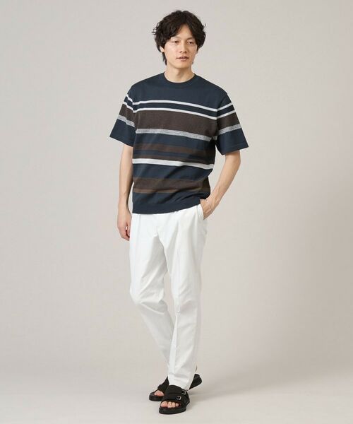 TAKEO KIKUCHI / タケオキクチ ニット・セーター | 麻ブレンド パネルボーダー ニットTシャツ | 詳細8