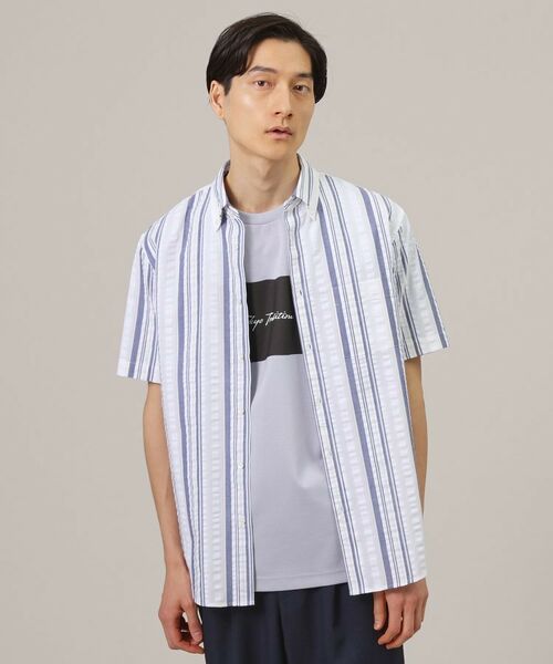 TAKEO KIKUCHI / タケオキクチ Tシャツ | 【快適/軽羽織】日本製 サッカー ストライプ シャツ | 詳細8