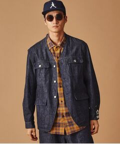 525DENIMノーカラー カバーオール