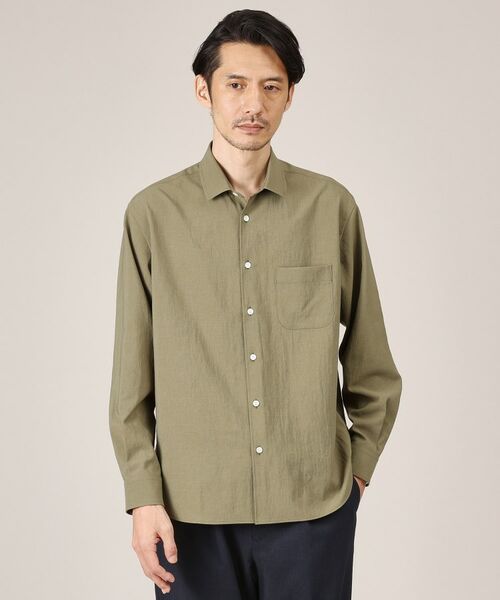 TAKEO KIKUCHI/タケオキクチ 【Made in JAPAN】麻調ショートカラーシャツ オリーブグリーン(026) 03(L) TAKEO KIKUCHI/タケオキクチ 【Made in JAPAN】麻調ショートカラーシャツ オリーブグリーン(026) 03(L)