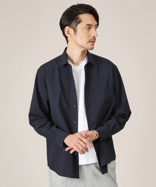 TAKEO KIKUCHI/タケオキクチ 【Made in JAPAN】麻調ショートカラーシャツ ネイビー(094) 01(S) TAKEO KIKUCHI/タケオキクチ 【Made in JAPAN】麻調ショートカラーシャツ ネイビー(094) 01(S)