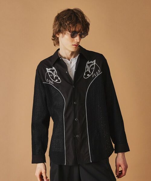 TAKEO KIKUCHI / タケオキクチ Tシャツ | 【Sサイズ~】ホース刺繍切替シャツ(ブラック(019))