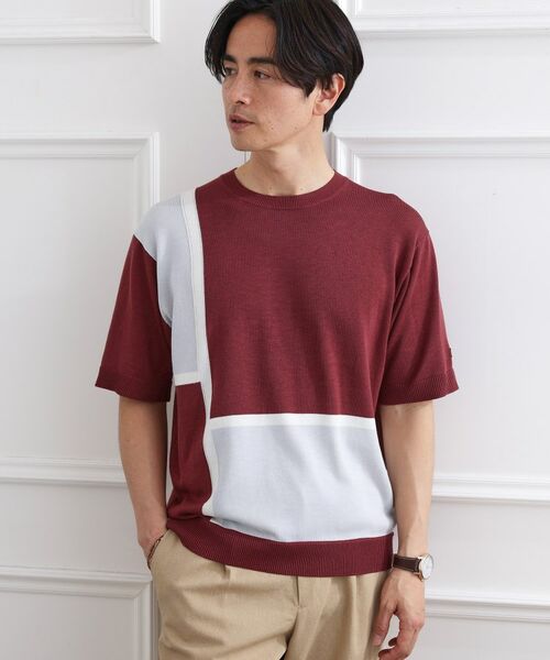 TAKEO KIKUCHI/タケオキクチ カラーブロッキング プルオーバー ニット レッド(561) 01(S) TAKEO KIKUCHI/タケオキクチ カラーブロッキング プルオーバー ニット レッド(561) 01(S)