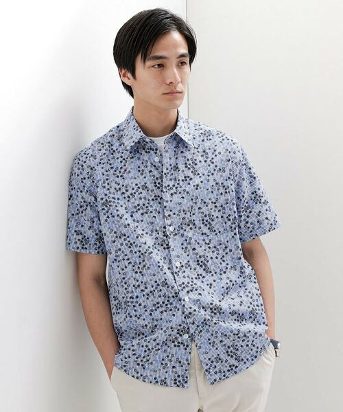 TAKEO KIKUCHI/タケオキクチ ストライプ小花プリント 半袖シャツ ブルー(193) 04(LL) TAKEO KIKUCHI/タケオキクチ ストライプ小花プリント 半袖シャツ ブルー(193) 04(LL)