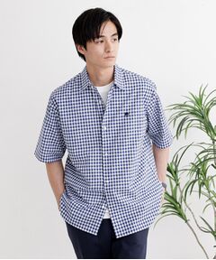 LIMITED】ワンポイント刺繍 綿麻チェック 半袖シャツ （Tシャツ