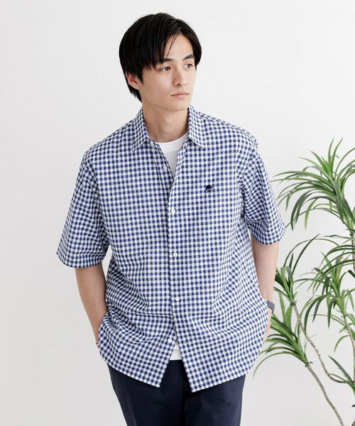 TAKEO KIKUCHI/タケオキクチ 【LIMITED】ワンポイント刺繍 綿麻チェック 半袖シャツ ネイビー(094) 04(LL) TAKEO KIKUCHI/タケオキクチ 【LIMITED】ワンポイント刺繍 綿麻チェック 半袖シャツ ネイビー(094) 04(LL)
