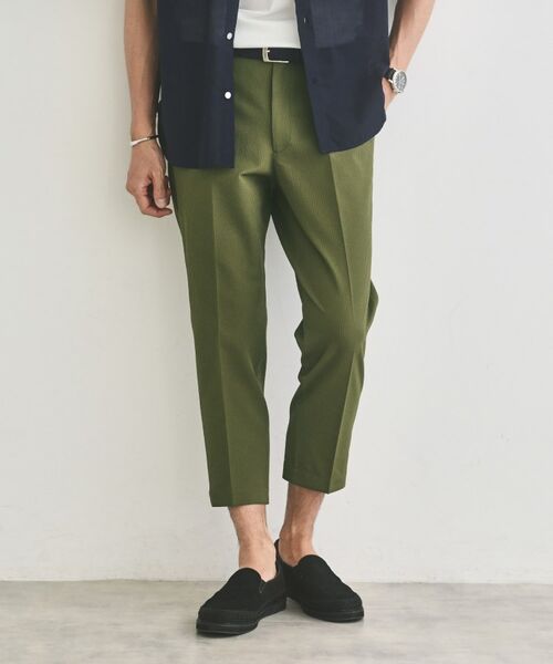 TAKEO KIKUCHI/タケオキクチ サッカーストライプ サイドゴアウエスト 8分丈 パンツ オリーブグリーン(026) 02(M) TAKEO KIKUCHI/タケオキクチ サッカーストライプ サイドゴアウエスト 8分丈 パンツ オリーブグリーン(026) 02(M)