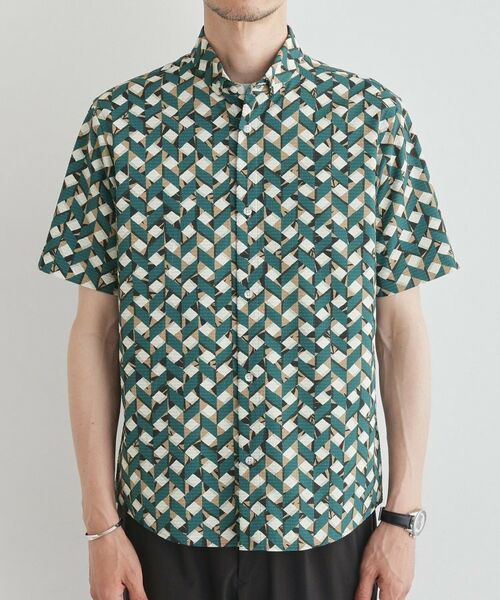 TAKEO KIKUCHI / タケオキクチ Tシャツ | 【COOL CITY WEAR】籠目アート柄 サッカーシャツ /通気性 | 詳細2