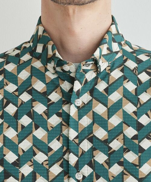 TAKEO KIKUCHI / タケオキクチ Tシャツ | 【COOL CITY WEAR】籠目アート柄 サッカーシャツ /通気性 | 詳細5