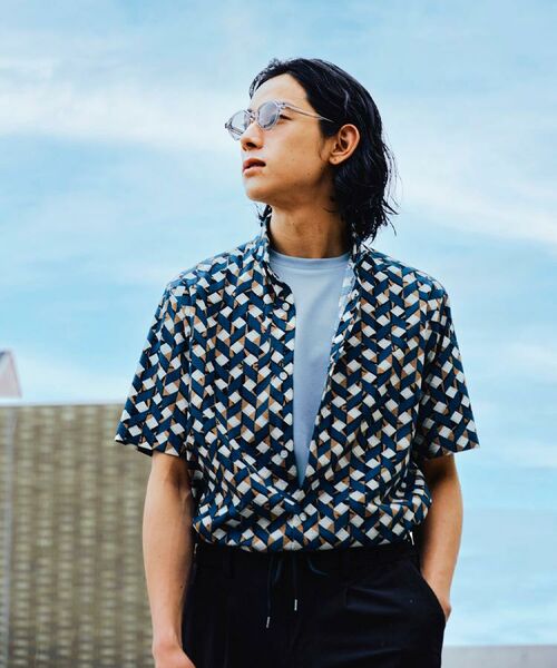 TAKEO KIKUCHI/タケオキクチ 【COOL CITY WEAR】籠目アート柄 サッカーシャツ /通気性 グリーン(124) 02(M) TAKEO KIKUCHI/タケオキクチ 【COOL CITY WEAR】籠目アート柄 サッカーシャツ /通気性 グリーン(124) 02(M)