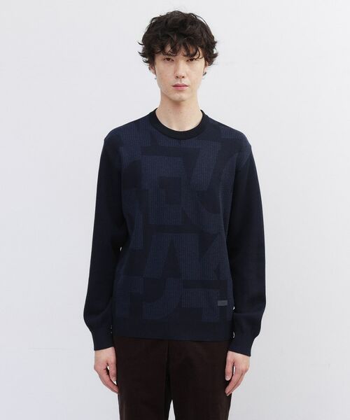 TAKEO KIKUCHI/タケオキクチ 【Made in JAPAN】ビッグチェック&スライドパズル柄 ニット ネイビー(494) 02(M) TAKEO KIKUCHI/タケオキクチ 【Made in JAPAN】ビッグチェック&スライドパズル柄 ニット ネイビー(494) 02(M)