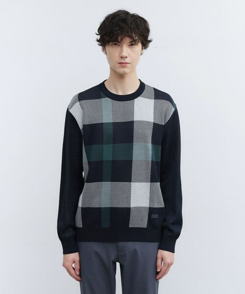 TAKEO KIKUCHI/タケオキクチ 【Made in JAPAN】ビッグチェック&スライドパズル柄 ニット ネイビー(294) 03(L) TAKEO KIKUCHI/タケオキクチ 【Made in JAPAN】ビッグチェック&スライドパズル柄 ニット ネイビー(294) 03(L)