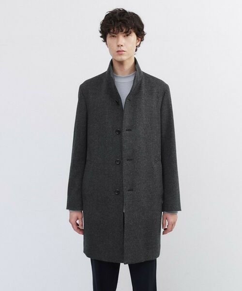 TAKEO KIKUCHI/タケオキクチ カシミヤブレンド ビーバー調ピンヘッドスタンドカラーコート チャコールグレー(514) 01(S)