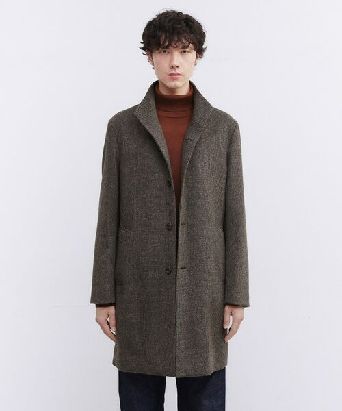 TAKEO KIKUCHI/タケオキクチ カシミヤブレンド ビーバー調ピンヘッドスタンドカラーコート ブラウン(544) 01(S)