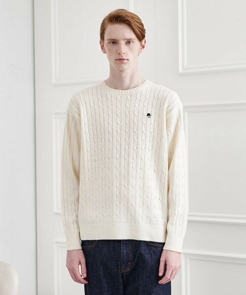 TAKEO KIKUCHI / タケオキクチ ニット・セーター | 【LIMITED】ワンポイント刺繍ケーブルニット | 詳細1