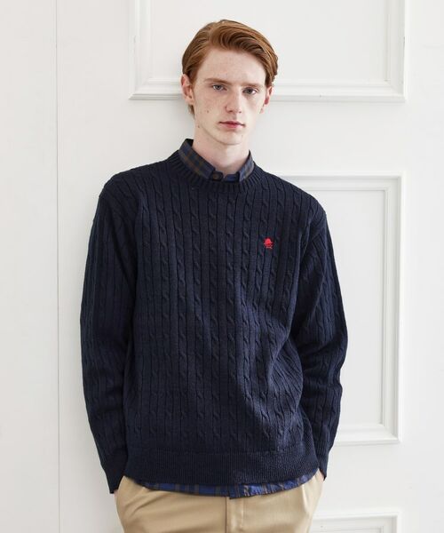 TAKEO KIKUCHI/タケオキクチ 【LIMITED】ワンポイント刺繍ケーブルニット ブルー(093) 01(S) TAKEO KIKUCHI/タケオキクチ 【LIMITED】ワンポイント刺繍ケーブルニット ブルー(093) 01(S)