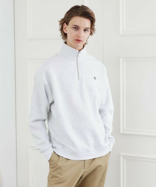 TAKEO KIKUCHI / タケオキクチ スウェット | 【LIMITED】ワンポイント刺繍ハーフジップスウェット トレーナー(ライトグレー(011))