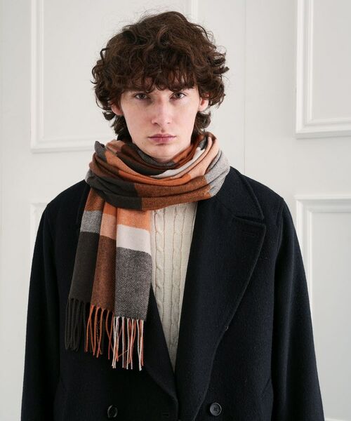 TAKEO KIKUCHI / タケオキクチ マフラー・ショール・スヌード・ストール | 【洗えるウールカシミヤ】 変形ブロックチェックマフラー | 詳細5