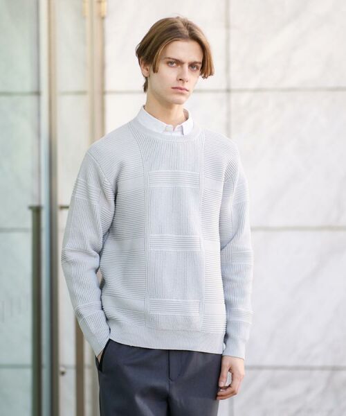 TAKEO KIKUCHI / タケオキクチ ニット・セーター | 畦編みチェック プルオーバーニット | 詳細1