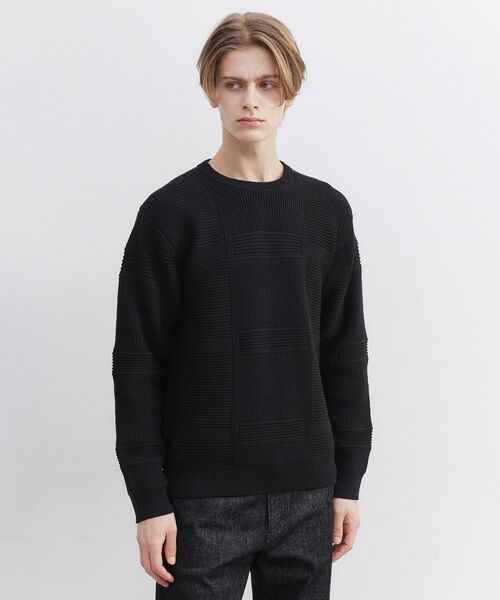 TAKEO KIKUCHI / タケオキクチ ニット・セーター | 畦編みチェック プルオーバーニット(ブラック(019))