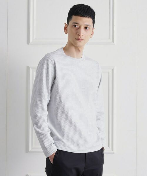 TAKEO KIKUCHI / タケオキクチ カットソー | 千鳥柄 ストレッチ プルオーバー（ライトグレー(011)）