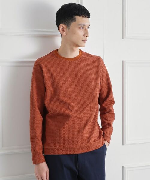 TAKEO KIKUCHI / タケオキクチ カットソー | 千鳥柄 ストレッチ プルオーバー（オレンジ(069)）