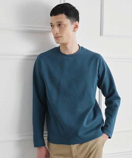 TAKEO KIKUCHI / タケオキクチ カットソー | 千鳥柄 ストレッチ プルオーバー（ブルーグリーン(097)）