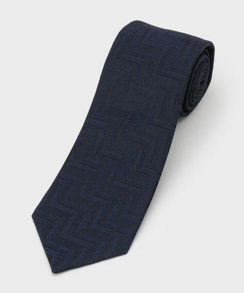 TAKEO KIKUCHI / タケオキクチ ネクタイ | フィラメントシルク 網代文様シャドーストライプネクタイ（ネイビー(394)）